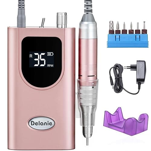Elektrische Nagelfräser 35000 U/min, Delanie Wiederaufladbare Fräser für gelnägel Nagellack, Maniküre set Elektrische Nagelfeile mit Nagel bits, Einstellbare Geschwindigkeit und Richtung -rosagold - Image 1