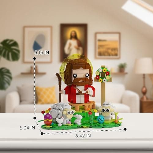 Jesus Figures Building Blocks Kit, Bible Story Good Shepherd with Sheep Bunny and Chick Blocks Toy Compatible with Brand as Easter Basket Stuffers, Christmas, Easter Gift for Christian Adults or Kids thumbnail 3