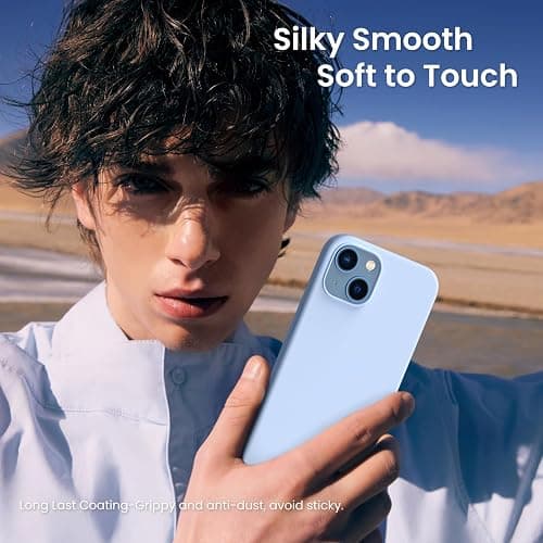 ORNARTO Compatible with iPhone 13 Case 6.1, Slim Liquid Silicone 3 Layers Full Covered Soft Gel Rubber Phone Case Protective Cover 6.1 Inch-Light Blue thumbnail 6