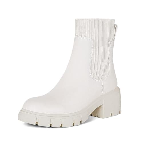 Athlefit Women's Chelsea Boots Fashion Slip on Platform Ankle Boots Lug Sole Chunky Booties - Image 1