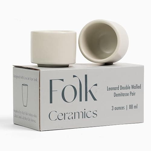Folk Ceramics Leonard Ceramic Espresso Cups | Modern Stackable Demitasse Mugs for Espresso | Thick Walled, Handleless, Durable, Dishwasher & Microwave Safe | Set of 2, 3oz | Fog Grey - Image 1