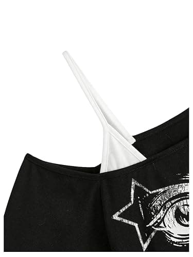 SOLY HUX Women's Gothic Grunge Cold Shoulder Short Sleeve T Shirts 2 in 1 Asymmetrical Tee Tops thumbnail 4