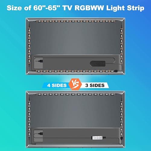 Tatazone Bluetooth RGBWW LED Lights for 60-65 Inch TV with App Control, RGB+Tunable White 3000K-6500K TV LED Backlight with RF Remote, Music Sync Indoor for TV, Gaming thumbnail 7
