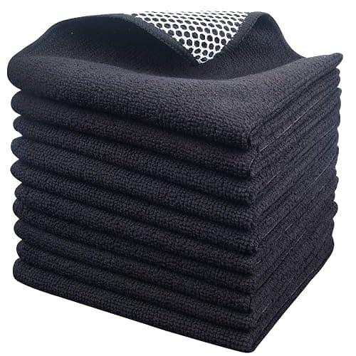 SINLAND Microfiber Dish Cloth for Washing Dishes Dish Washing Rags Best Kitchen Washcloth Cleaning Cloths Wash Cloths with Poly Scour Side 12Inchx12Inch 10 Pack Black - Image 1