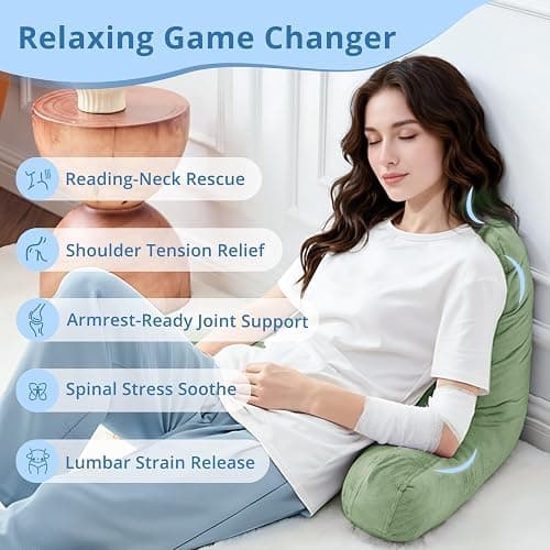 Sasttie Reading Pillow for Sitting in Bed Adult, Back Pillow for Bed Sitting Up, Backrest Back Support Chair Pillow, College Dorm Essentials for Girls and Boys, Sage Green Standard thumbnail 6