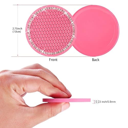 2PCS Bling Car Cup Coaster, 2.75 Inch Auto Cup Holder Insert Coasters Silicone Anti-Slip Crystal Rhinestone Drink Mat, Universal Vehicle Interior Accessories for Women Girls (Pink) thumbnail 3