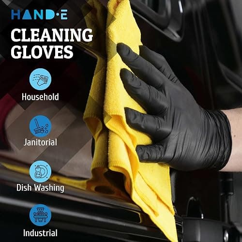 Hand-E Touch Black Nitrile Disposable Gloves Large, 50 Count - BBQ, Tattoo, Hair Dye, Cooking, Mechanic Gloves - Powder and Latex Free - Tattoo Supplies thumbnail 4