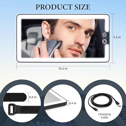 Car Visor Vanity Mirror with Light, Rechargeable Dimmable Touch LED Sun Visor Mirrors, Large Detachable Vanity Makeup Mirror with 3 Color Modes for Truck SUV Car Accessories Essential for Women(Black) thumbnail 8