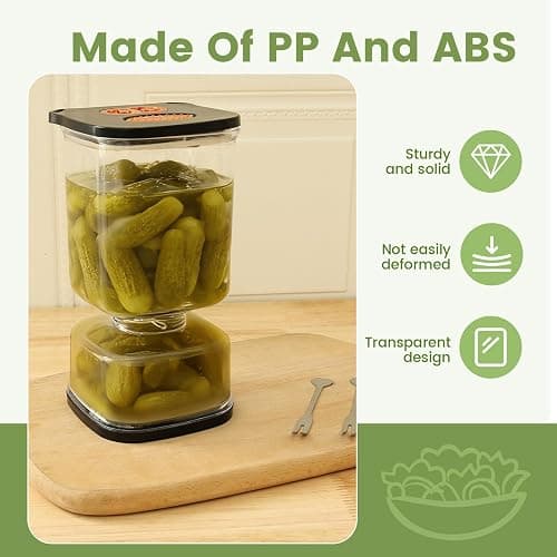 ZJRDYYK Pickle Jar with Strainer, Clear Plastic Pickle Container with Airtight & Leakproof Lid for Dining Table, Refrigerator, Hourglass Pickles Juice Separator Jar for Olives, Gherkins (Black) thumbnail 4