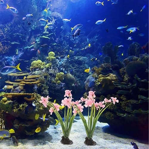 Balacoo 2 Pcs Pink Fish Tank Decor: Plastic Realistic Aquarium Plants, Silk Aquarium Plants for Betta Fish Tank Landscaping Decorations (Pink, 8.3 Inch) thumbnail 7