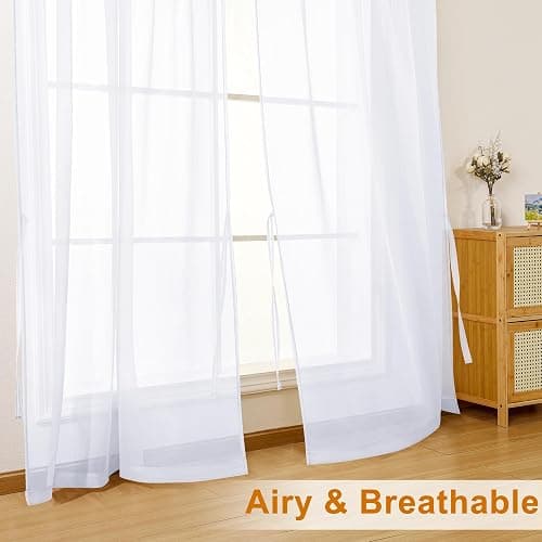 Hiasan Short White Sheer Curtains 36 Inches Length, Light Filtering Voile Drapes Airy Breathable Rod Pocket Kitchen Curtains for Small Window, 52 Inches Width, 2 Panels thumbnail 6