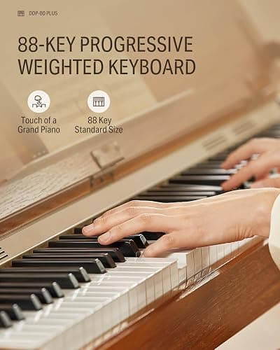 Donner DDP-80 PLUS Digital Piano 88 Key Weighted Keyboard, Home Electric Piano, Supports USB-MIDI & Headphones Connection, Semi-open Cover Designed, with Metal Three Pedal, Power Adapter thumbnail 2