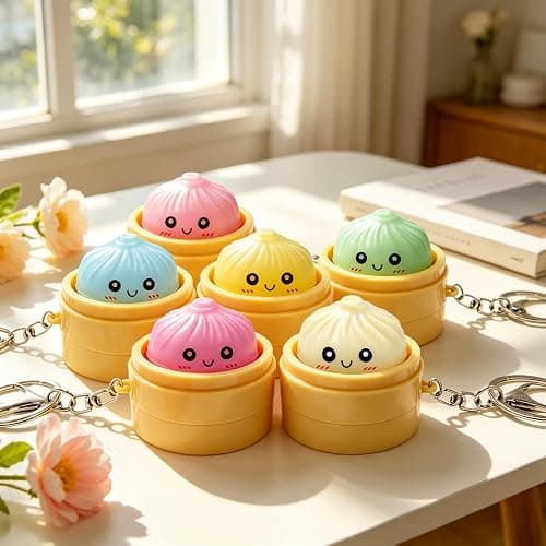 Muxizi 6Pcs Mini Dumpling Keyboard Clicker Fidget Toy for Anxiety Stress Relief, Keyboard Fidget Squeeze Toys Crisp Sound, Mini Backpack Keychain Gift for Keys Bags Party Favors Classroom Prizes thumbnail 2