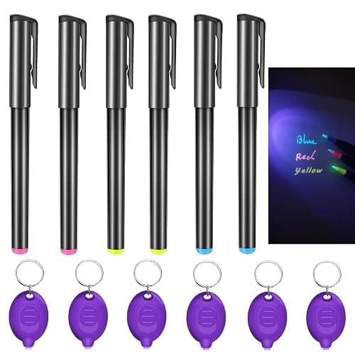 Daemson Invisible Ink Pen, Spy Pen with 6 PCS Mini UV LED Keychain Flashlight, Disappearing Ink Magic Pens with Black Light Markers for Secret Notes, Fit for Christmas Halloween Holiday Gifts (6 PCS) - Image 1