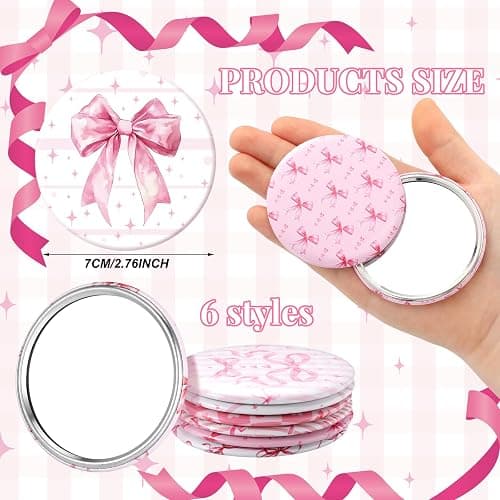 Geelin 12 Pcs Pink Compact Mirror Bulk Pink Bow Party Favors Coquette Aesthetic Mini Mirror for Purse Pocket Women Girl Birthday Valentines Day Gift Wedding Bridal Shower thumbnail 4