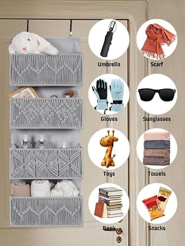 Avidanza 4-Tier Over The Door Hanging Organizer, Fabric Door Storage Organizer with Hooks & Adhesive Straps, Cloth Hanging Storage for Bedroom, Closet, Bathroom & Nursery thumbnail 6