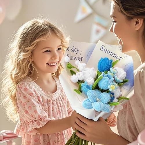 500 Pcs Pipe Cleaners Craft，5 Colors Pipe Cleaners Bulk,Chenille Stems Flowers Craft kit for DIY Handmade Bouquet Wrapping Party Decorations whit Ribbons，Stems,Tape，Stamens, Glue Sticks (Blue) thumbnail 6