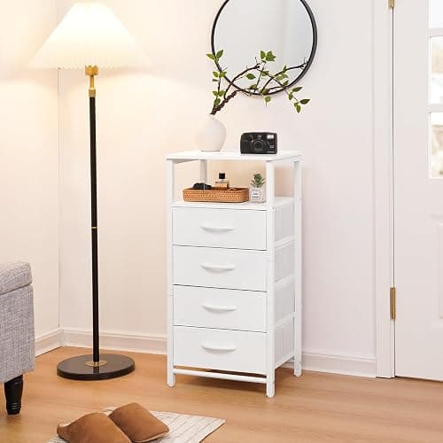 Yoobure Night Stand - LED White Nightstand with Charging Station, Bedside Table with 4 Storage Drawers and Storage Shelf, End Table with USB Ports and Outlets, Tall Dresser for Bedroom - White thumbnail 9