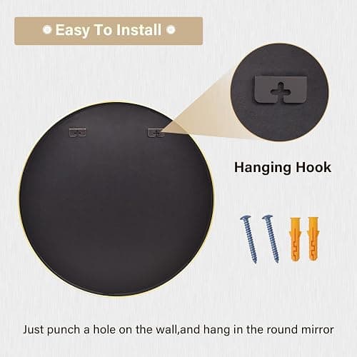 HARRITPURE Round Mirror 30 Gold Wall Mounted Circle Mirrors Vanity Mirror with Brushed Aluminum Alloy Frame Modern Decoration for Bathroom, Living Room, Vanity, Bedroom, Entryway thumbnail 6