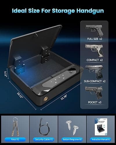 Adoreal Smart Biometric Gun Safe for Handguns, 4 Ways Quick-Access Fingerprint Gun Safe for Pistols, Fingerprint/Digital Keypad/Key/APP Gun Locks Box for 2 Guns, Sturdy Heavy Steel Construction thumbnail 3