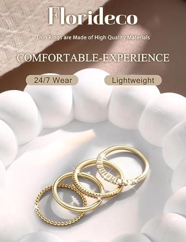Florideco 14K Gold Plated Stackable Rings for Women Non Tarnish Dainty Cubic Zirconia Thin Thumb Ring Set Silver Plated Stacking Set Statement Promise Wedding Band Ring Sets thumbnail 2