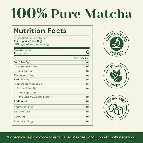 Venture Pal 100% Pure Premium Ceremonial Grade Matcha Powder, First Harvest Green Tea Powder - First Harvest, Vegan, Gluten-Free, No Additives, (30g/1.06oz） thumbnail 3