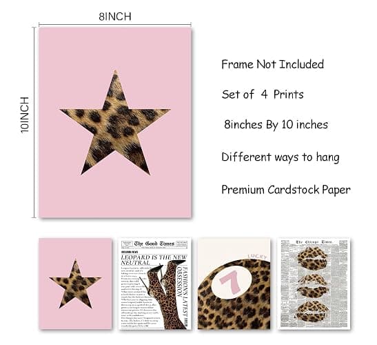 KDHTY Trendy Pink Leopard Wall Art,Cheetah Print Room Decor Set of 4,Poster for Room Aesthetic,Preppy Aesthetic Room Decor for Girly Bedroom Apartment Dorm,8x10 Unframed thumbnail 6