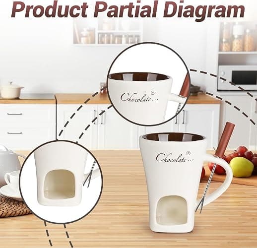 Chocolate Fondue Mug, Chocolate Melting Cup with Fork, Melting Chocolate Mug, Fondue Set for Office School Home, Cheese Fondue Sets, Sweet Fondue Cup for Valentine's Day Gift (White) thumbnail 9
