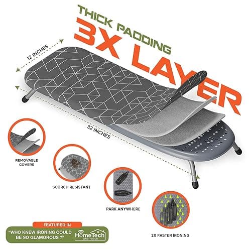 XABITAT Table Top Ironing Board with Wall Mount, D-Crease, Portable Space Saving Mini Laundry Room Iron Board, Foldable Small Ironing Board with Iron Holder, Green thumbnail 3