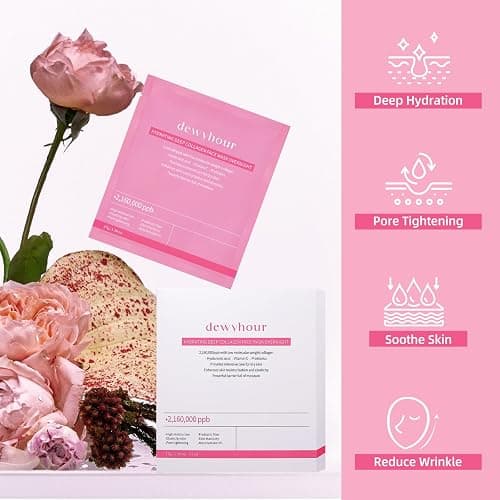 dewyhour Collagen Face Mask: 5 Pack Hydrating Deep Collagen Mask Face Overnight Sheet Mask with Hyaluronic Acid | Firming & Elasticity Skin, Korean Face Mask, Pore Minimizing, Glass Glow Skin thumbnail 5