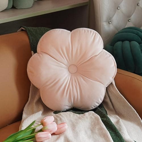 ARTMAGIC Flower Shaped Velvet Decorative Throw Pillow Cushion Ultra Soft Cute Floor Pillow for Couch Bed Sofa (Light Pink) - Image 1