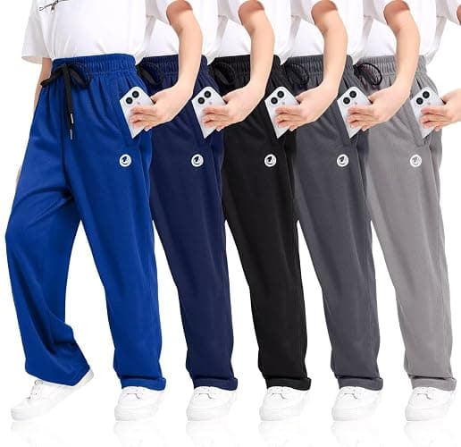 OCYMA Boys Sweatpants with Zip Pockets 5Pack Athletic Pants Mesh Joggers for Boys 5-24 - Image 1