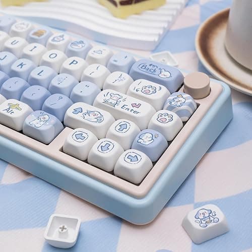 COOMICKEY Blue White PBT Keycaps 130 Keys MOA Profile Dye-Sublimation Cute Puppy Custom Keycaps Set for Cherry MX Gateron Kailh Switches Mechanical Keyboards thumbnail 6