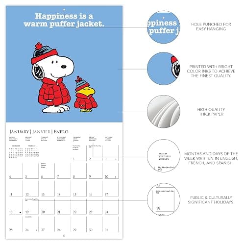 Graphique 2026 Peanuts Wall Calendar | 12” x 12” | Thick Paper | Home & Office Organizer | Large Monthly Grid | 3 Languages & Marked Holidays | 4 Month Preview Page for 2027 thumbnail 4