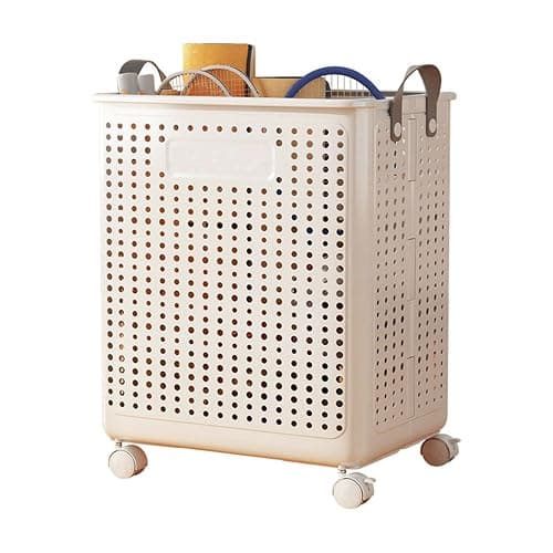 WESAPPINC Collapsible Extra Large Laundry Hamper, Plastic Laundry Basket with Wheels,Suitable for Bathroom, Bedroom, Dorm Room & Laundry Room,Basket with Handle (Cream color) - Image 1