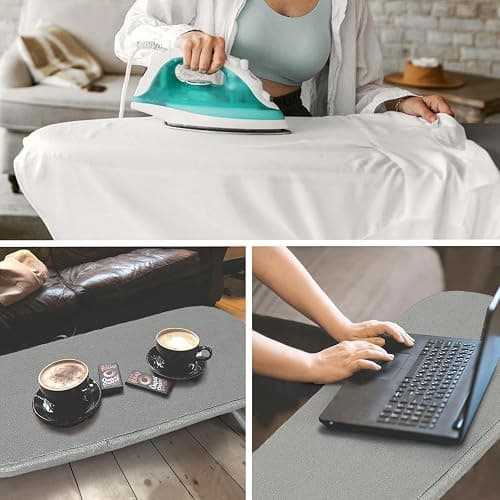 Metal Foldable Tabletop Ironing Board with Iron Rest, Portable Ironing Board Small with Heat Resistant Cotton Cover, RAINHOL Mini Iron Board for Small Space and Travel, 31"x12", Gray thumbnail 7