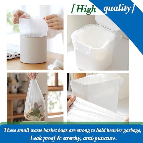 0.5 Gallon 250 pcs Mini Clear Trash Bags, Tiny Strong Garbage Bags,Small Plastic Bags for Desktop Trash Bin, Tiny Bathroom Trash Can Bin Liners,Mini Bags for Waste Basket Liner,Fit 2 Liters-Clear thumbnail 6