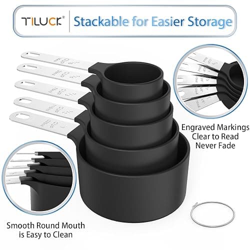 TILUCK Measuring Cups & Spoons Set, Stackable Cups and Spoons, Nesting Measure Cups with Stainless Steel Handle, Kitchen Gadgets for Cooking & Baking (Gray) - Gray thumbnail 6