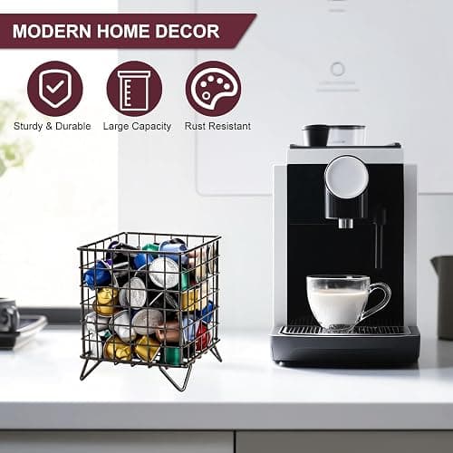 Coffee Pod Holder,Square Wire K Cup Holder Espresso Pod Organizer, Metal Storage Basket for Kitchen, Pantry, Office, Cafe, Coffee Bar Accessories, Coffee Table Organiser thumbnail 5