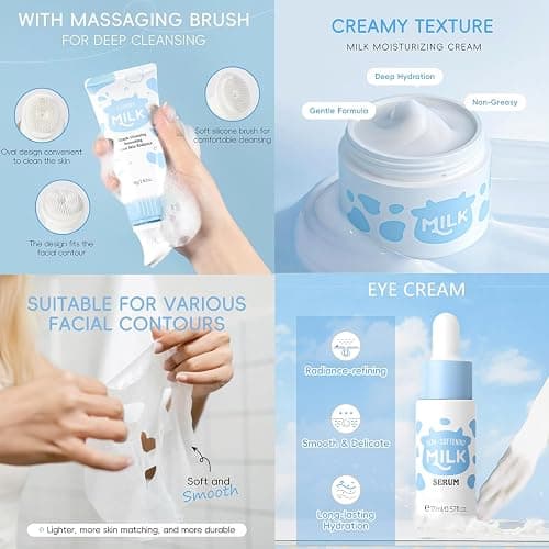 Milk Skin Care Set for Kids & Teens, 12 IN 1 Moisturizing & Gentle Milk Skin Care for Teens Girls Ages 8-12, Face Care Kit, Milk Skincare for Girls 10-12, Bulk Birthday Gifts,Mothers Day Gift, 12PCS thumbnail 4