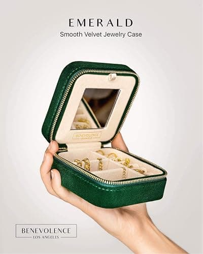 Benevolence LA Plush Velvet Jewelry Box | Travel Jewelry Case Organizer with Mirror | Featured in Oprah's Favorite Things | Best Gifts For Daughter, Girlfriend, Mom | Gifts For Her - Emerald thumbnail 4