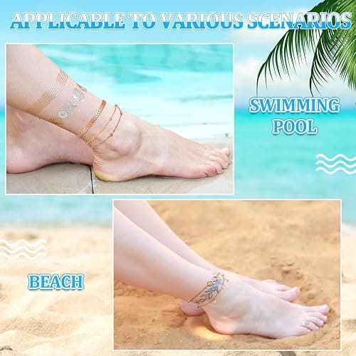 Hicarer 16 Pieces Ankle Bracelets 14K for Women Anklets Set Boho Beach Anklets Foot Chains Adjustable Foot Hand Jewelry Romantic Gift thumbnail 3
