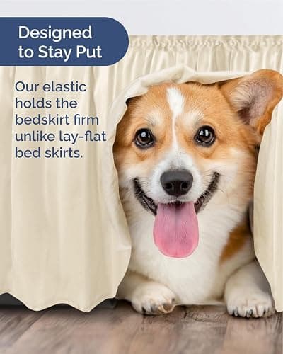 Wrap Around Dust Ruffle Bed Skirt - Off White - for Queen Size Beds w/ 24 Inch Drop - Easy Fit Elastic Strap - Adjustable Pleated Bedskirt w/Brushed Fabric - Wrinkle Free - Women, Men, Kids & Teens thumbnail 7