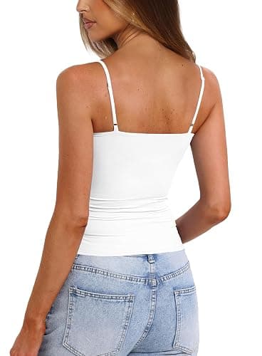 Darong Women's Spaghetti Strap Square Neck Tank Top with Built-in Bra | Adjustable spaghetti straps,Removable pads,Double Lined,Buttery soft,Perfect for daily outings,vacations,yoga,layering thumbnail 2