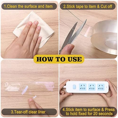 Double Sided Mounting Tape,1.2" x 200",Heavy Duty Removable Nano Adhesive Tape for Walls,Adhesive Strips Strong Sticky Gel Grip Tape,Transparent Poster Tape Wall Tape for Picture Carpet Decoration thumbnail 4