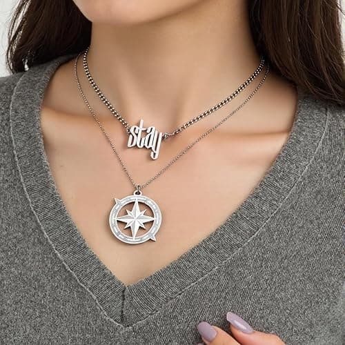 Travel Artisan Stray Necklace SKZ Inspired Merch Necklace Set –“Stay” Pendant Compass Design Jewelry Accessory for Stay Fans Gifts - Stay&Compass Necklace thumbnail 4