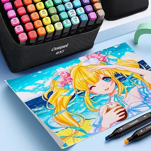 CREATSPARK Alcohol Markers 80 Colors with Base Dual Tip Art Drawing Markers | for Anime Sketch Illustrations - Refillable thumbnail 8