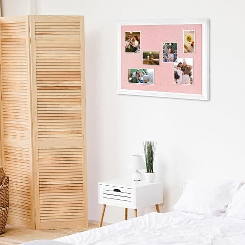 DOLLAR BOSS Bulletin Boards with Linen, 24"x18" Pink Cork Board, White | Corkboards for Walls, Framed Pin Board, Picture Display Vision Board, For Office Home School Girls Dorm Decor, 10 Pushpins thumbnail 9