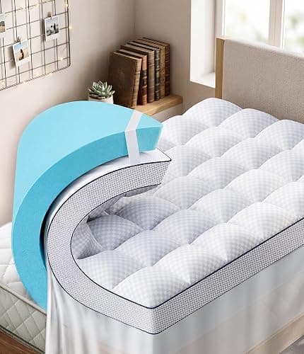 Panyu Dual Layer 4 Inch Memory Foam Mattress Topper Twin Size, 2" Cooling Gel Memory Foam & 2" Plush Pillow Top CertiPUR-US Mattress Pad Cover Medium Support for Pressure Relief, Deep Pocket, White - Image 1