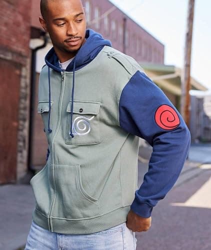 Ripple Junction Naruto Shippuden Men's Authentic Full Zip Hooded Sweatshirt w/Chest Pockets Epaulettes Officially Licensed thumbnail 4